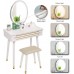 FULLWATT Vanity Set with Touch Screen Mirror 3 Color Lighting Modes Dressing Table with Vanity Bench Stool Makeup Organizer Oval Mirror