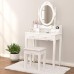 Girls Makeup Vanity Set with Mirror & Stool Rose Carving Makeup Table 4 Drawer White Dressing Desk for Bedroom