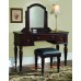 Home Styles Lafayette Cherry Vanity Bench with Black Vinyl Cushion Mahogany Solids and Spindle Legs