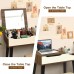 LDAILY Vanity Table Set with Bench Dressing Table with Flip Top Mirror & Detachable Partition Writing Desk Removable Organizer Bedroom Makeup Table with Cushioned Stool for Women Girl Coffee