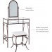 Linon Dark Metal Set Table with Upholstered Stool Clarisse Vanity 52.4 x 31.8 x 18.3