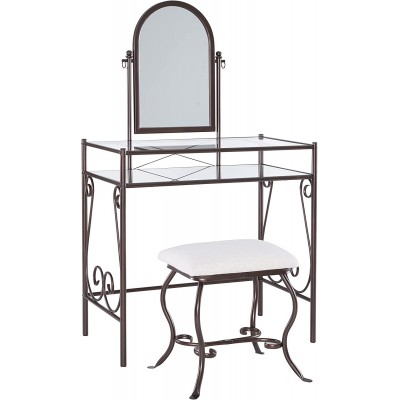 Linon Dark Metal Set Table with Upholstered Stool Clarisse Vanity 52.4 x 31.8 x 18.3