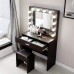 LUCKYLIKIE Vanity Table Set with Mirror Dressing Table Set with 12 Light Bulbs,Storage Cushioned Bench for Bedroom Studio walnut