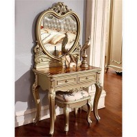 LXYYY Best Design Vanity Benches 2 in 1 Makeup Vanity Desk Bedroom Furniture Solid Wood Dressing Table European Champagne Gold Stool Great Gift for Girls Women
