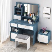 LXYYY Best Design Vanity Benches Storage Shelves Makeup Table Vanity Table Set Dressing Table with Mirror & Cushioned Stool Great Gift for Girls Women Color : Blue Size : 80x40x132cm