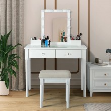 Makeup Vanity Table with Large Mirror & 2 Storage Drawers Bedroom Dressing Table Modern Writing Computer Desk with Removable Organizer for Home Office Furniture White