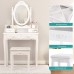 Mecor Vanity Table Set Wood Makeup Table with Oval Mirror,Dressing Table w Cushioned Stool & 4 Drawers Girls Women Bedroom Makeup Desk Furniture Set-White