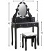 MUPATER Vanity Makeup Desk Set with Mirror Light and Bench Stool Dressing Table for Girls and Women with 7 Drawers and 10 LED Bulbs Black
