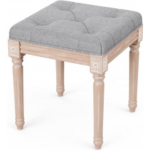 OKAKOPA Tufted Vanity Stool Mid-Century Ottoman Small Bench Bed Benches for Bedrooms Vanity Benches and Stools W  Rubber Wood Legs Grey 11.8*15.7