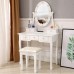 Pannow Vanity Dressing Table Set with Makeup Mirror 10 Led Lights Removable Top Organizer Multi-Functional Writing Desk Padded Stool Large Bedroom Vanities Tables with Benches White 5 Drawers