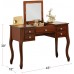 Poundex F4147 Bobkona Cailyn Flip Up Mirror vanity Set with Stool in Cherry