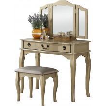 Poundex PDEX- Vanity Table With Stool Set Champagne