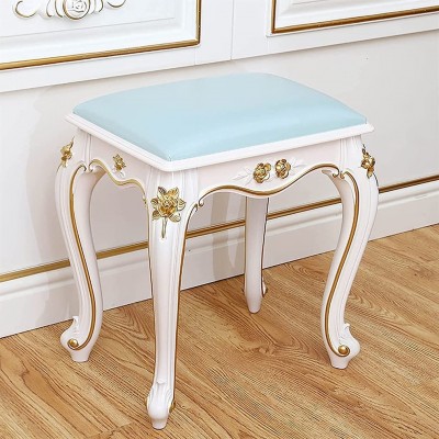 RZDY European Vanity Stool Makeup Bench Dressing Stool with Solid Wood Legs Padded Cushioned Chair Piano Seat Modern Lounge Chair Capacity 330lb. Color : Gold