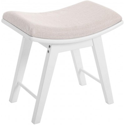SONGMICS Vanity Stool Modern Concave Seat Surface Makeup Dressing Stool Padded Bench with Rubberwood Legs Capacity 286lb Easy Assembly White URDS51W