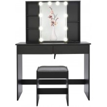 USIKEY Large Vanity Set with 1 Slide Rail Mirror &10 LED Lights Makeup Tables with 5 Shelves Dressing Vanity Table with 2 Large Drawers and 1 Cushioned Stool Black