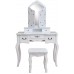 Vanity Benches Makeup Dressing Table with Dressing Stool and 3-fold Mirror 5 Drawer White