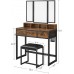 VASAGLE Vanity Table with Upholstered Stool Set Dressing Table Desk Makeup Table with Tri-Fold Mirror 3 Drawers Hair Dryer Stand Industrial Style Rustic Brown and Black URVT004B01