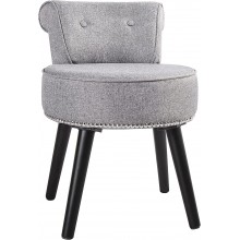 VEIKOU Round Padded Vanity Chair Low Back Vanity Stool Padded Surface Bench Seat with Rubber Wood Legs Modern Dressing Chair for Makeup Room Grey