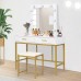 VINGLI Vanity Set with Lighted Mirror Vanity Table Set with 9 LED Light Bulbs Makeup Dressing Table Set with 2 Drawers and Cushioned Stool for Bedroom White & Gold