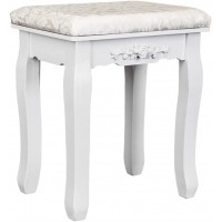 White Vanity Stool with Solid Wood Legs Thick Padded Rose Cushioned Chair Makeup Piano Seat Make Up Bench for Bathroom Bedroom Large Vanity Benches 14.57" x 11.03" x 17.33"