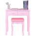 Yunge Pink Vanity Makeup Dressing Table with Oval Mirror and Drawers for Girls1 Mirror + 4 Drawer+1 Stool Makeup Desk Sets