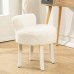 ZHIQ Faux Fur Makeup Stool Vanity Chair for Bedroom Padded Bench with Black Wood Legs Dressing Table