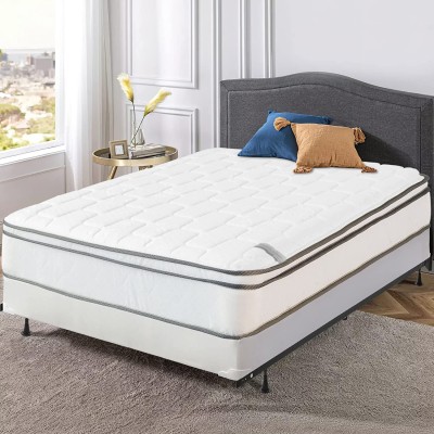 Continental Sleep 10-Inch Medium Plush Eurotop Pillowtop Innerspring Mattress and 8 Wood Boxspring Foundation Set with Frame Twin gold