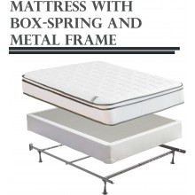 Mattress Comfort 10-Inch Meduim Plush Eurotop Pillowtop Innerspring Mattress & 4" Wood Box Spring Set with Frame Twin