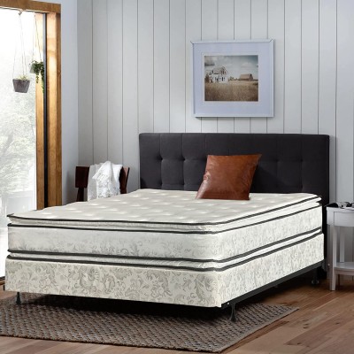 Mattress Solution Medium Plush Double Sided Pillowtop Innerspring Fully Assembled Mattress and 8 Wood Box Spring Foundation with Frame Set Full Tomorrow Dream Collection