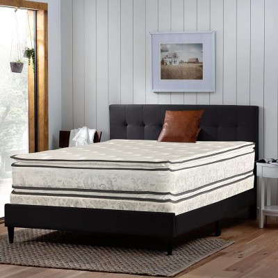 Nutan 12-Inch Medium Plush Double sided Pillowtop Innerspring Fully Assembled Mattress And 8 Wood Box Spring Foundation Set Queen