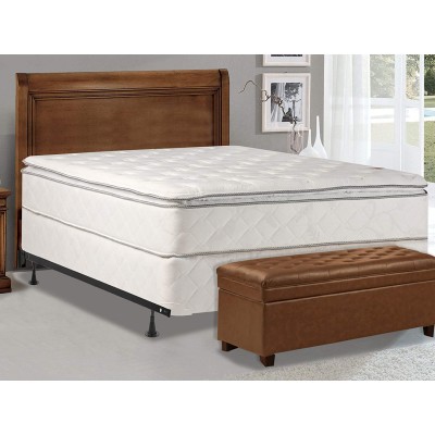 Spinal Solution 10-Inch Pillowtop Innerspring Mattress And 8 Wood Box Spring Foundation Set With Frame Queen brown