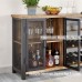 BON AUGURE Industrial Bar Cabinet for Liquor and Glasses Rustic Wine Cabinet with Storage Liquor Bar Buffet Sideboard with Wine Rack 47 Inch Vintage Oak