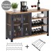 BON AUGURE Industrial Bar Cabinet for Liquor and Glasses Rustic Wine Cabinet with Storage Liquor Bar Buffet Sideboard with Wine Rack 47 Inch Vintage Oak