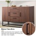 Bonzy Home Storage Sideboard Cabinet，Console Storage Entryway Serving Storage Cabinet with 3 Drawers and 2 Doors for Living Room Dinning Room -Walnut