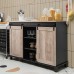 Giantex Sideboard Buffet Coffee Bar Station with 2 Sliding Barn Doors Wood Cupboard Pantry Large Console Table with 3 Tier Shelves Farmhouse Storage Cabinet Kitchen Dining Living Room
