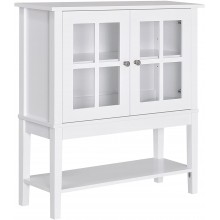 HOMCOM Kitchen Credenza & Sideboard Buffet Storage Cabinet with 2 Glass Doors & Storage Shelves White