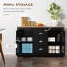 HOMCOM Kitchen Sideboard with Adjustable Shelves Dining Buffet Server Cabinet Console Table with 3 Drawers Black
