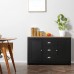HOMCOM Kitchen Sideboard with Adjustable Shelves Dining Buffet Server Cabinet Console Table with 3 Drawers Black