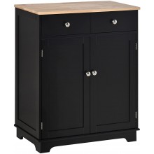 HOMCOM Kitchen Storage Cabinet Sideboard Floor Cupboard with Solid Wood Top Adjustable Shelf and 2 Drawers for Living Room and Hallway Black