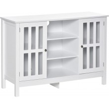 HOMCOM Modern Sideboard Storage Cabinet Buffet with 2 Slatted Framed Doors Open Middle Shelving and Cable Management Hole White