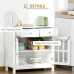 HOMCOM Sideboard Buffet Cabinet Storage Cabinet Cupboard Table with Glass Doors Adjustable Shelf Cabinet and 2 Drawers for Kitchen White