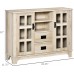 HOMCOM Sideboard Storage Cabinet Kitchen Cupboard Buffet Server with Glass Doors 2 Drawers & Adjustable Shelves for Living Room White Oak