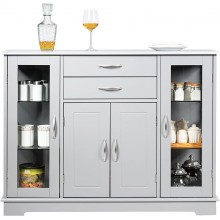 Hysache Buffet Sideboard Kitchen Storage Cabinet w 2 Drawers & 3 Cabinets Multifunctional Sideboard Console Table w Adjustable Glass Shelves for Kitchen Living Room Dining Room Grey