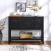 P PURLOVE Console Table Buffet Table Wood Buffet Cabinet with Drawer and Bottom Shelf Sideboard Table for Living Room Kitchen