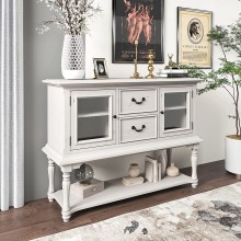 Retro Console Table Buffet Sideboard Pantry Storage cabinets with 2 Drawers 2 Glass Doors and Bottom Shelf for The Living Room Kitchen Entryway and Hallway White