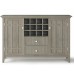SIMPLIHOME Bedford Solid Pine Wood 54 inch Rustic Sideboard Buffet Credenza in Distressed Grey features 2 Doors 2 Drawers and 2 Cabinets with 12 Bottle Wine Storage Rack