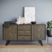SIMPLIHOME Lowry SOLID ACACIA WOOD 60 inch Modern Industrial Sideboard Buffet and Wine Rack in Distressed Grey features 2 Doors 3 Drawers and 2 Cabinets with Large storage spaces