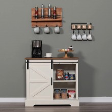 Sophia & William Coffee Bar Cabinet for Kitchen Farmhouse Sideboard Buffet Storage Cabinet with Sliding Barn Door Ivory