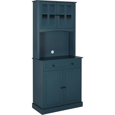 VEIKOUS 72 Kitchen Pantry Buffet Freestanding Storage Cabinet with Hutch Wide Countertop Large Drawer and Adjustable Shelves Dark Teal