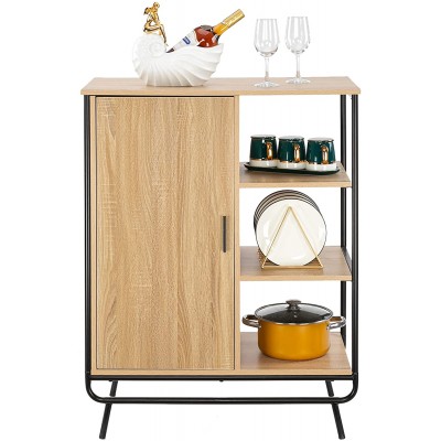 VINGLI Buffet Table Sideboards and Buffets with Storage Cabinet Industrial Wooden Floor Storage Cabinet with Open Shelves for Kitchen Dining Room Entry Way Bedroom